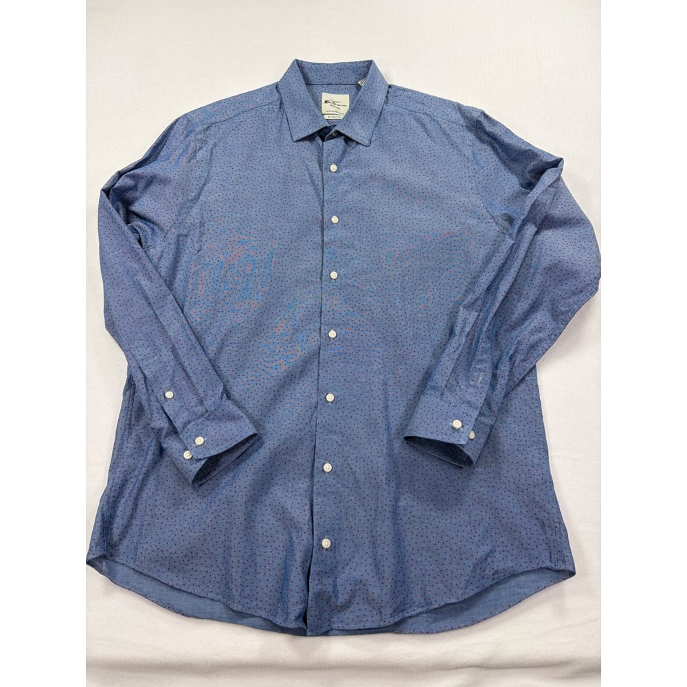 Ben Sherman Mens Tailored Skinny Fit Stretch Polka Dot Shirt Blue Red 16.5 32-33